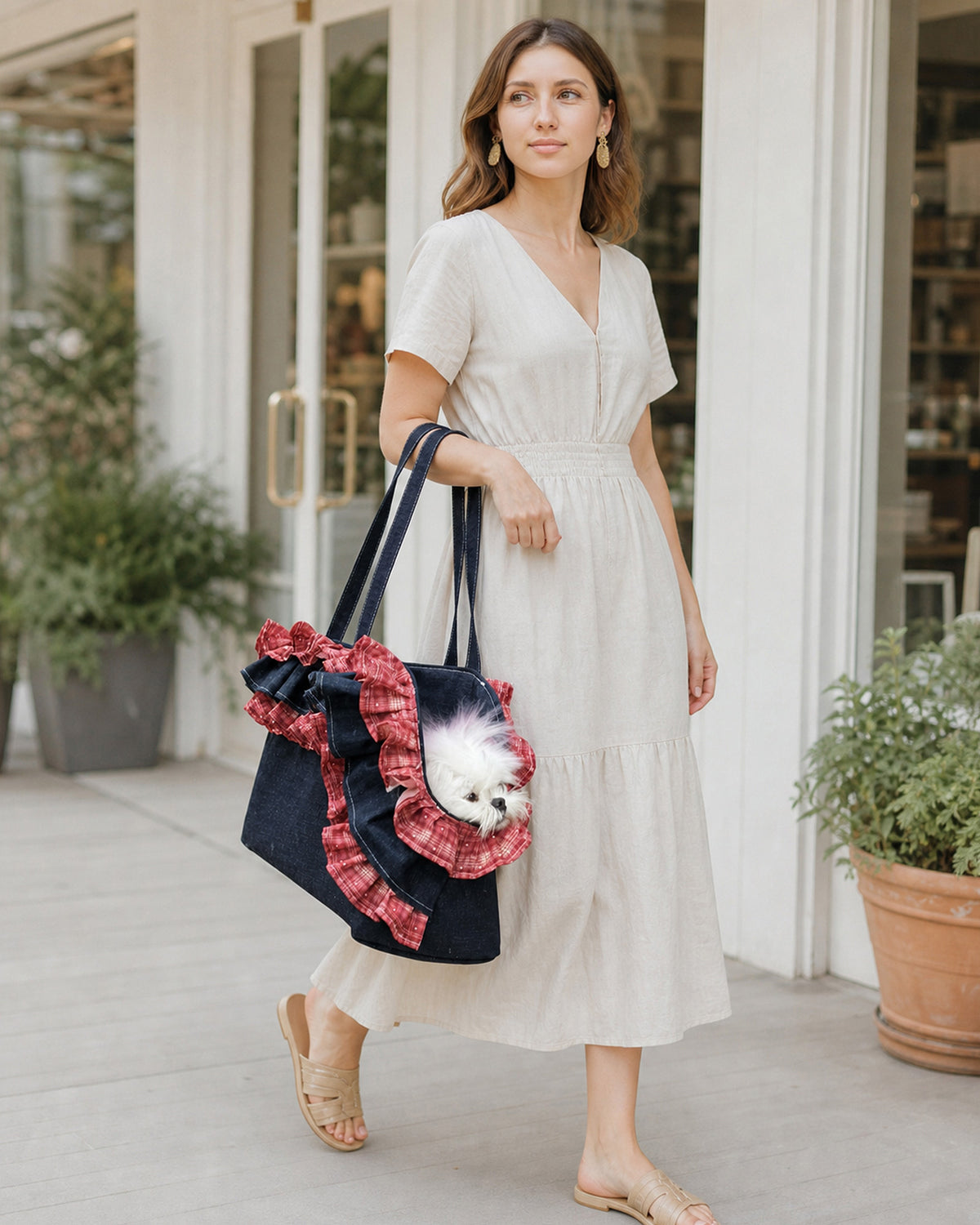 Rumi Denim Ruffle Pet Carrier