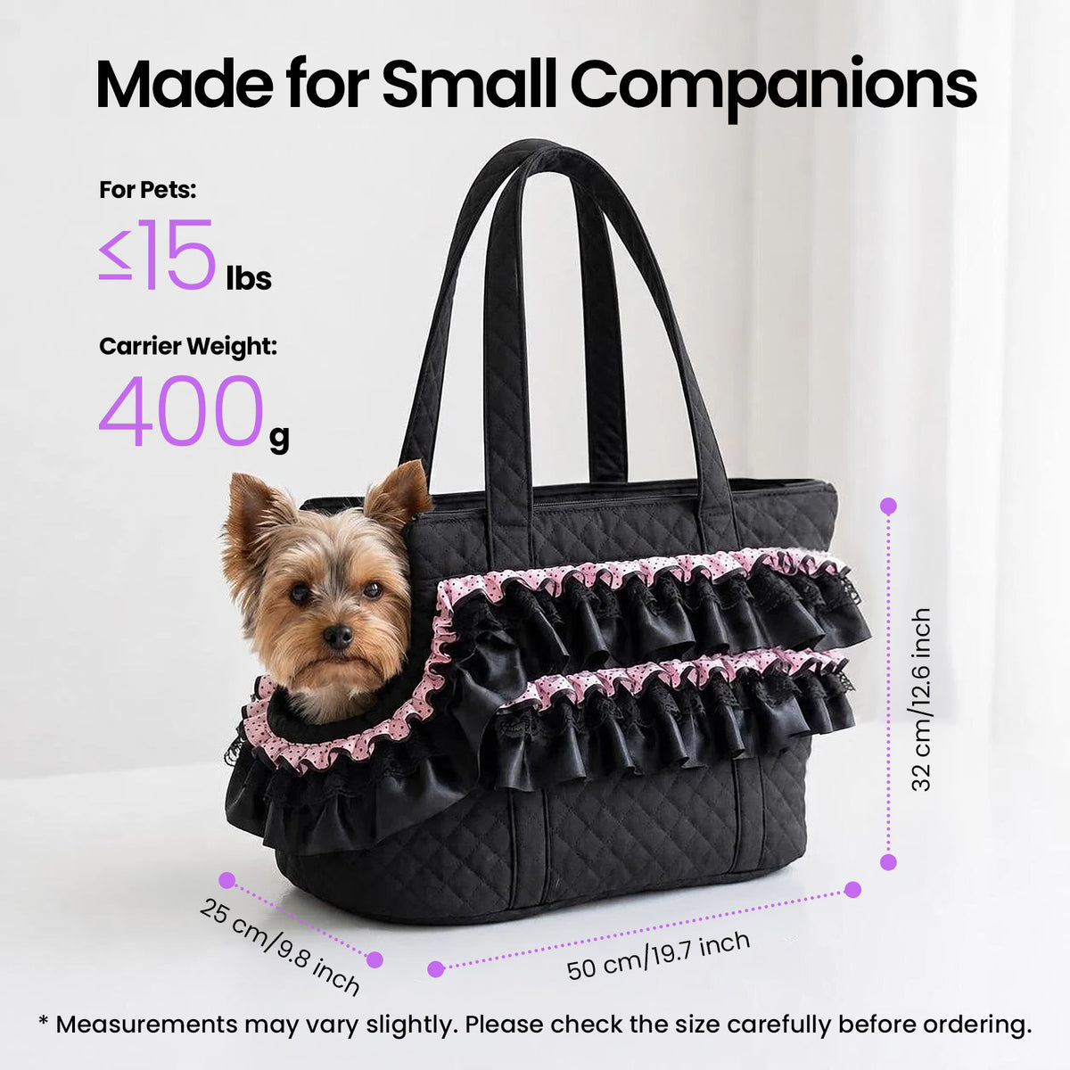 Noir Ruffle Pet Carrier