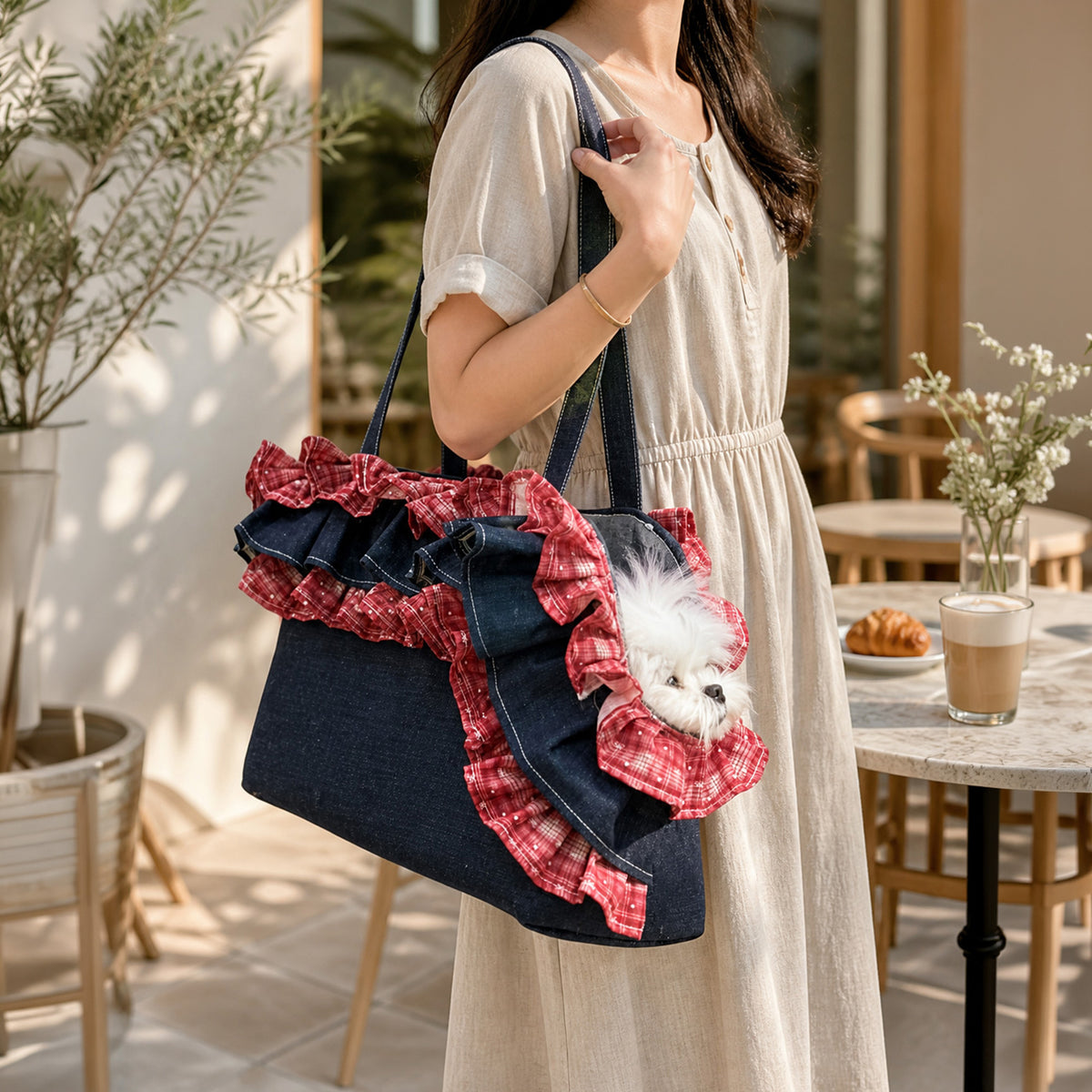 Rumi Denim Ruffle Pet Carrier