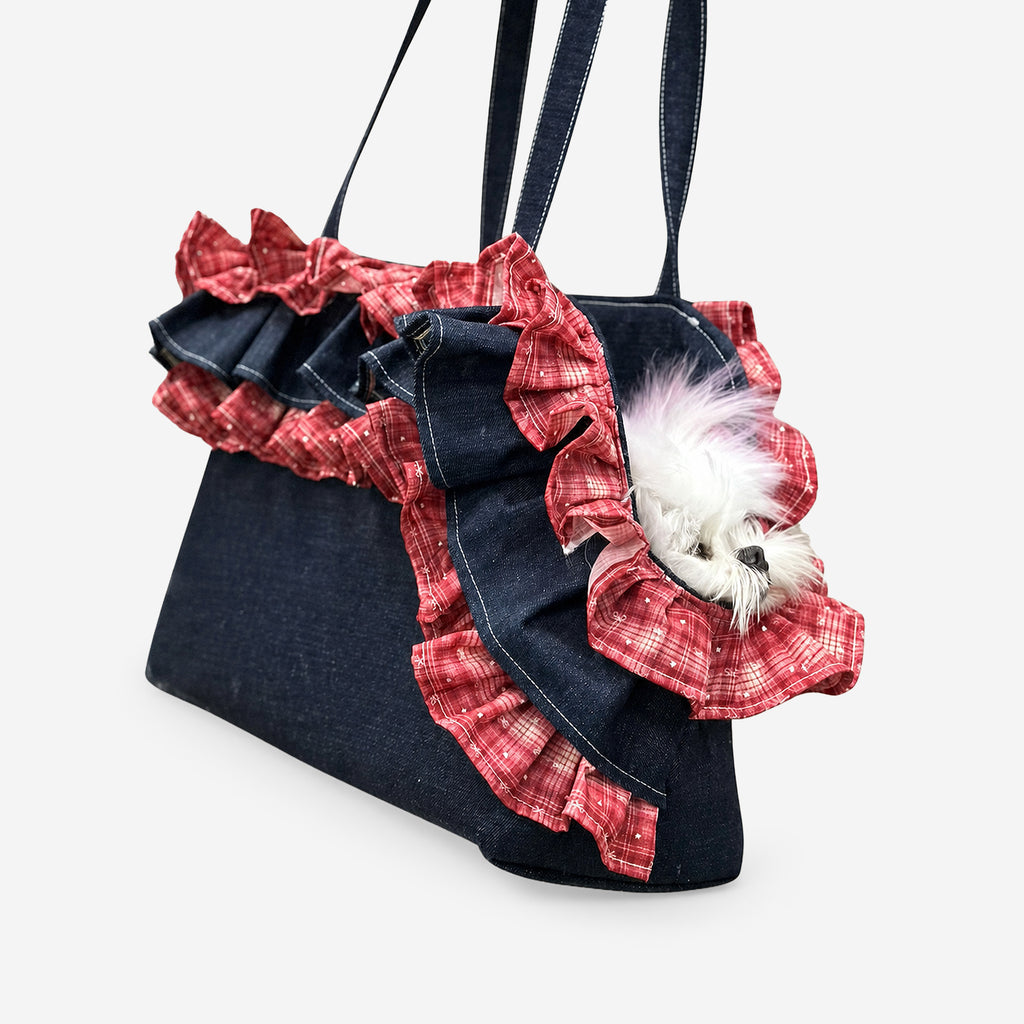 Rumi Denim Ruffle Pet Carrier