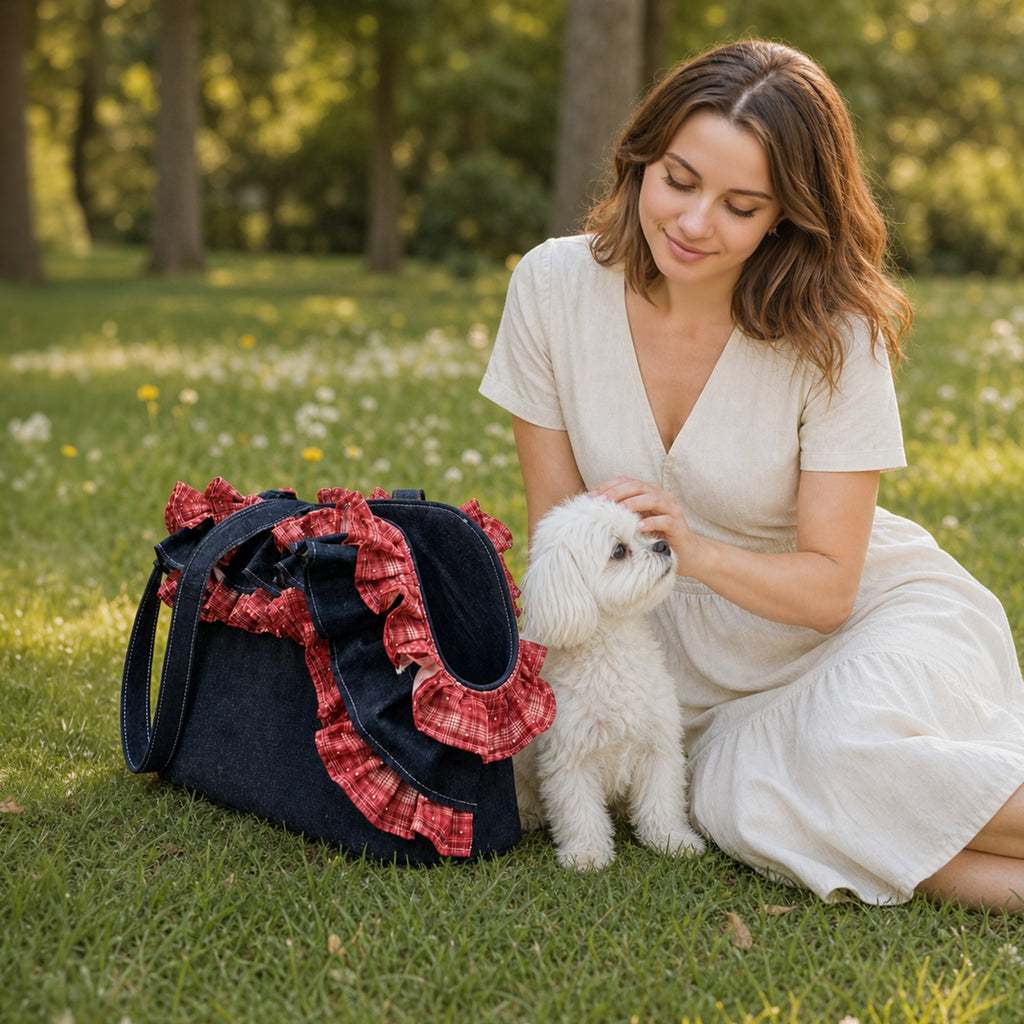 Rumi Denim Ruffle Pet Carrier