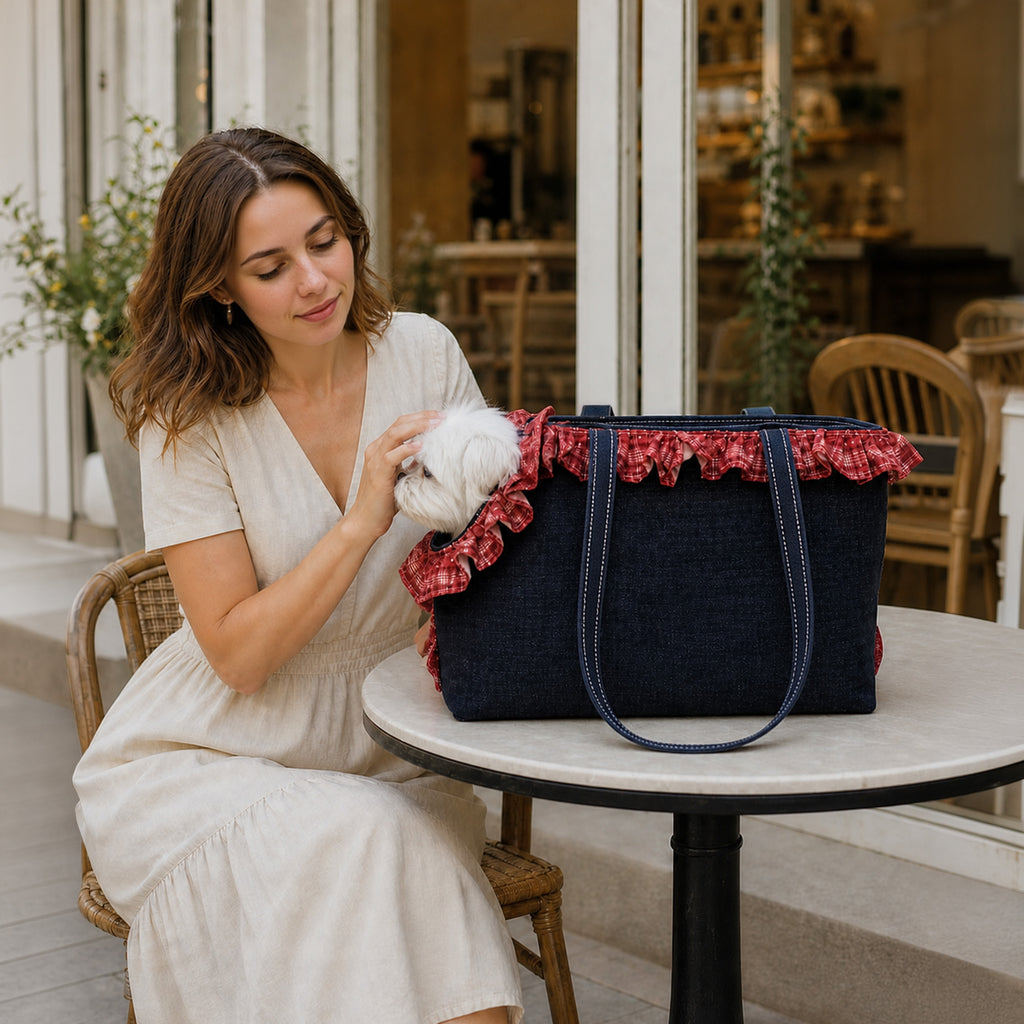 Rumi Denim Ruffle Pet Carrier