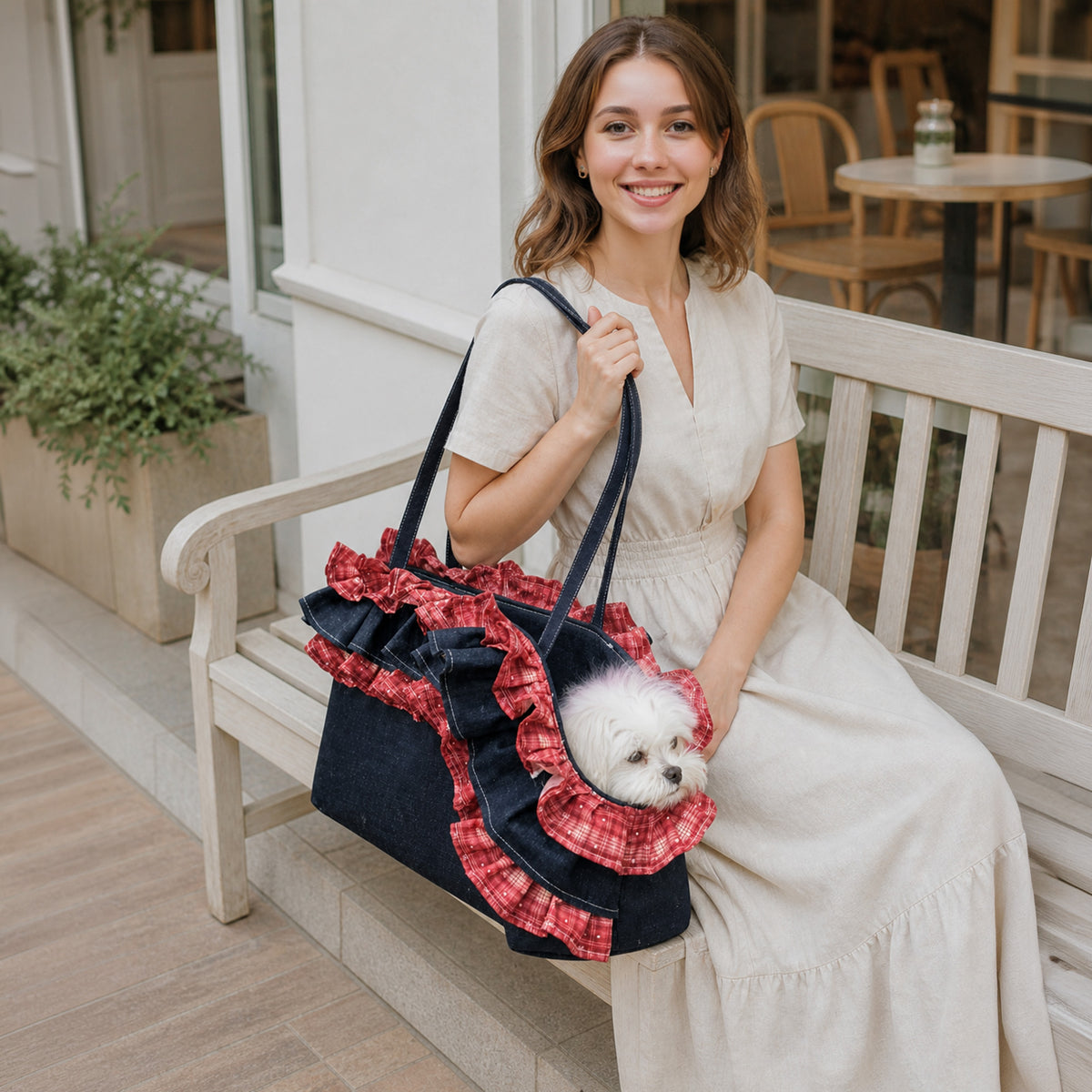Rumi Denim Ruffle Pet Carrier